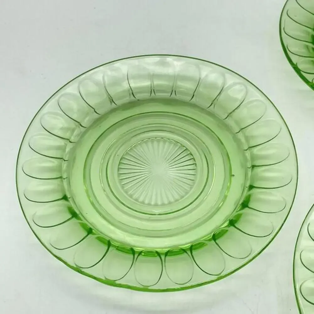 VTG Bartlett Collins Twitch Green Uranium Glass Cups Saucers Lot 10